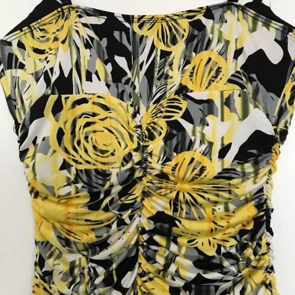 Rare Y2K Seduction Ruched Spaghetti Strap Top XS/S Fit Ruffle Hem Yellow Black - Picture 7 of 10